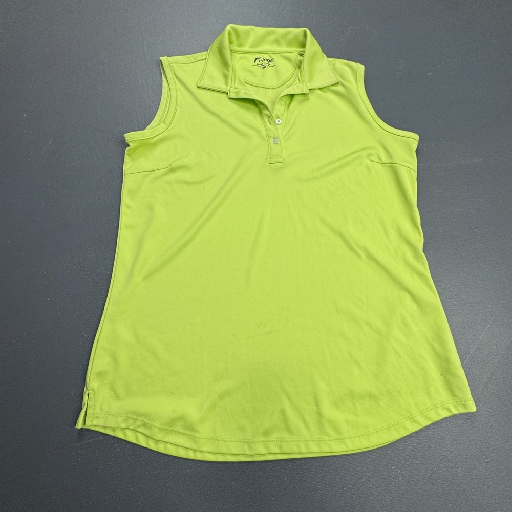 Fringe Sleeveless Polo Shirt Women's Large Green Golf Activewear Sporty Golf